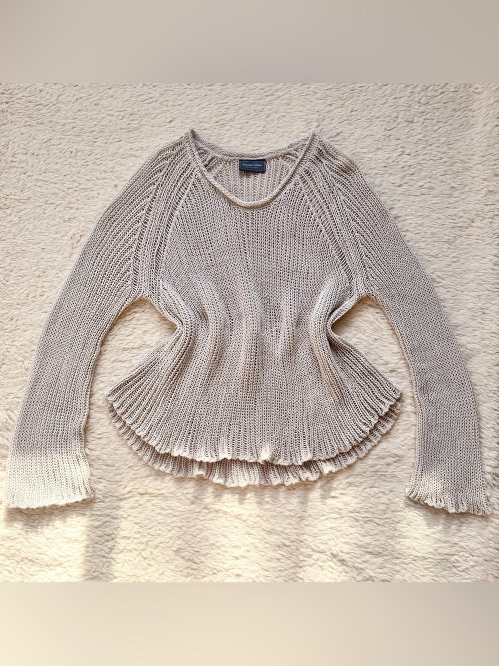 Wooden Ships Paola Buendía Chunky Knit Boho Sweater Ruffle Bell Sleeves Coastal